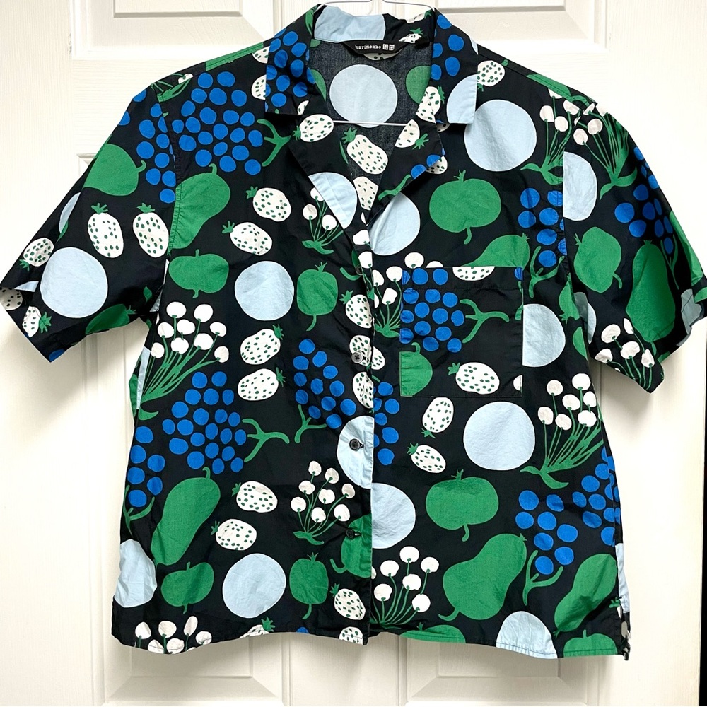 Marimekko Black, Green, and Blue Button Down Shirt